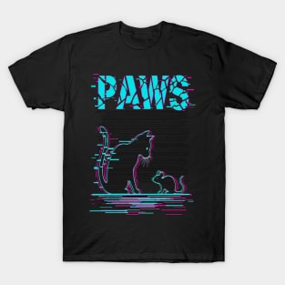 Unique Glitch Art Cat Gift - Retro PAWS Parody Kitten Lover Tee T-Shirt
